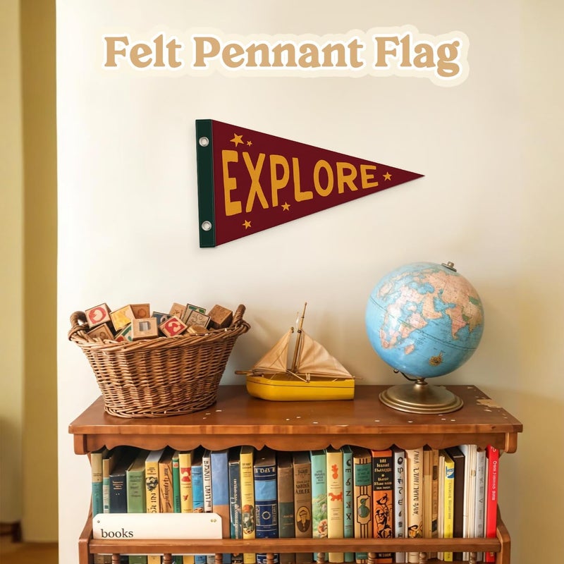 MOFUYU Boy Room Decor,Baby Boy Nursery Decor Wall Felt Pennants Banners Flags,Explore Adventure Camping Wall Hanging Decor for Kids Toddler Boys Nursery Room Bedroom Playroom 7.4x14 Inch - Image 2